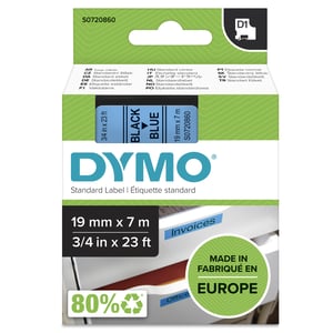 DYMO D1 Original-Etiketten | Rolle 19 mm x 7 m | weißer Aufdruck auf blauem Hintergrund | selbstklebende Etiketten für LabelManager-Etikettendrucker