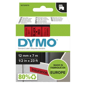 DYMO D1 Original-Etiketten | Rolle 12 mm x 7 m | schwarzer Aufdruck auf roten selbstklebenden Etiketten für LabelManager-Etikettendrucker