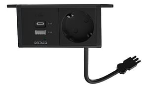 Deltaco 1902243 Splitter, 1 x Power Outlet, Indoor, Black