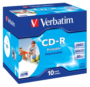 Verbatim CD-R AZO Wide, bläckstråleskrivbar, 700 MB, 52x, 10 st.