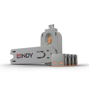 Lindy 40453 Port Blocker Port Blocker + Type-A USB Key Orange Acrylonitrile Butadiene Styrene (ABS) Copolymer 5 pcs.