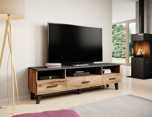 Cama stolik RTV LOTTA 180cm dąb wotan + czarny mat