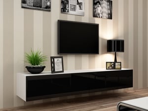 Cama Szafka RTV VIGO '180' 30/180/40 biały/czarny połysk