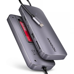 Axagon HMC-6GM2 USB 10Gbps Hub USB-A, USB-C, HDMI, M.2, SD/mSD, PD 100W USB-C, Wired USB 3.2 Gen 2 (3.1 Gen 2) Type-C, Gray