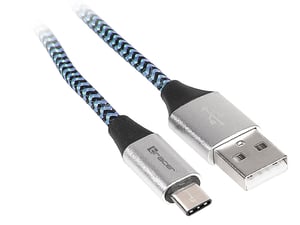 Tracer TRAKBK46266 USB 2.0 Cable, 1 m, USB-C to USB-A, Black, Blue, Silver