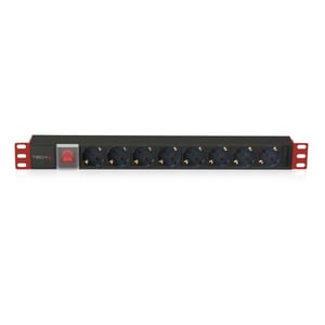 Techly I-CASE STRIP-81UD PDU-Stromverteiler mit 8 Netzanschlüssen, 1U, schwarz, rot