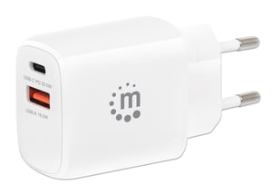 Manhattan 406307 Ladegerät für mobile Geräte – Headset, Smartphone, Tablet, Weiß, Wechselstrom, Schnellladung, Intern