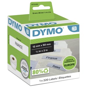 DYMO LW Etiketten für Hängeregister | 12 mm x 50 mm | Rolle mit 220 leicht ablösbaren Etiketten | selbstklebend | für LabelWriter-Etikettendrucker | Original