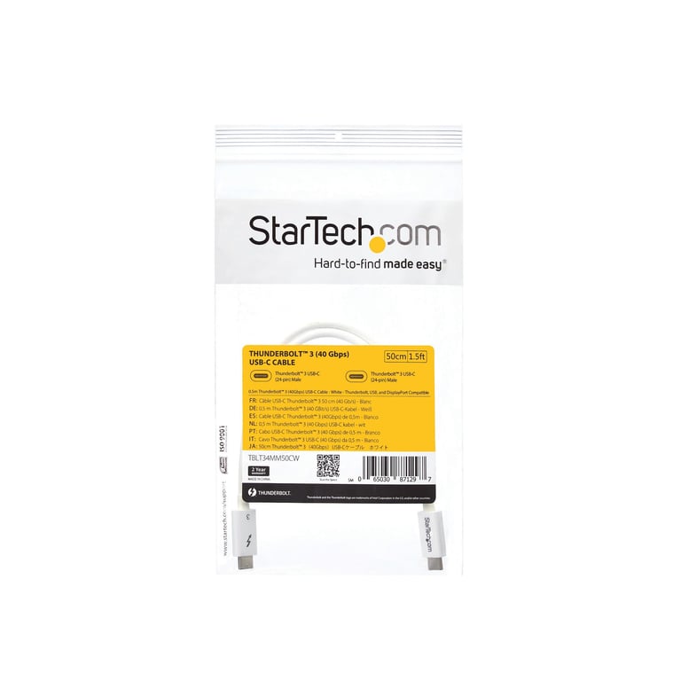 StarTech TBLT34MM50CW kabel Thunderbolt 0,5 m 40 Gbit/s Biały