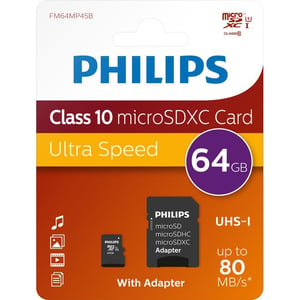 Philips FM64MP45B/10 64-GB-MicroSDHC-Flash-Speicherkarte, UHS-I, Klasse 10