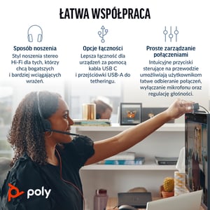 HP Poly Zestaw słuchawkowy Poly Blackwire 3220 Stereo USB-C + przejściówka USB-C/A