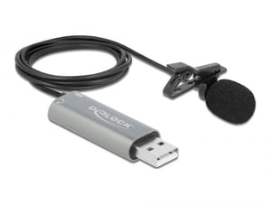 DeLOCK 24-bit/192 kHz USB Tie Lavalier Omnidirectional Microphone with Clip and 3.5 mm Stereo Headphone Jack