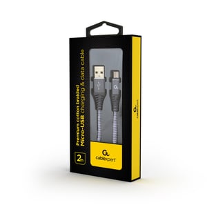 Cablexpert CC-USB2B-AMMBM-2M-WB2 USB Cable, USB 2.0, USB A to Micro-USB B, Gray, White