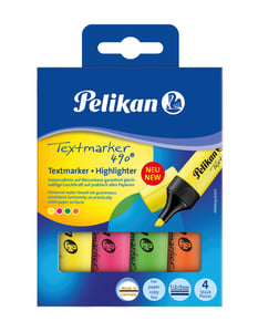 Pelikan Textmarker 490, 4 Stück. Grün, Orange, Rosa, Gelb