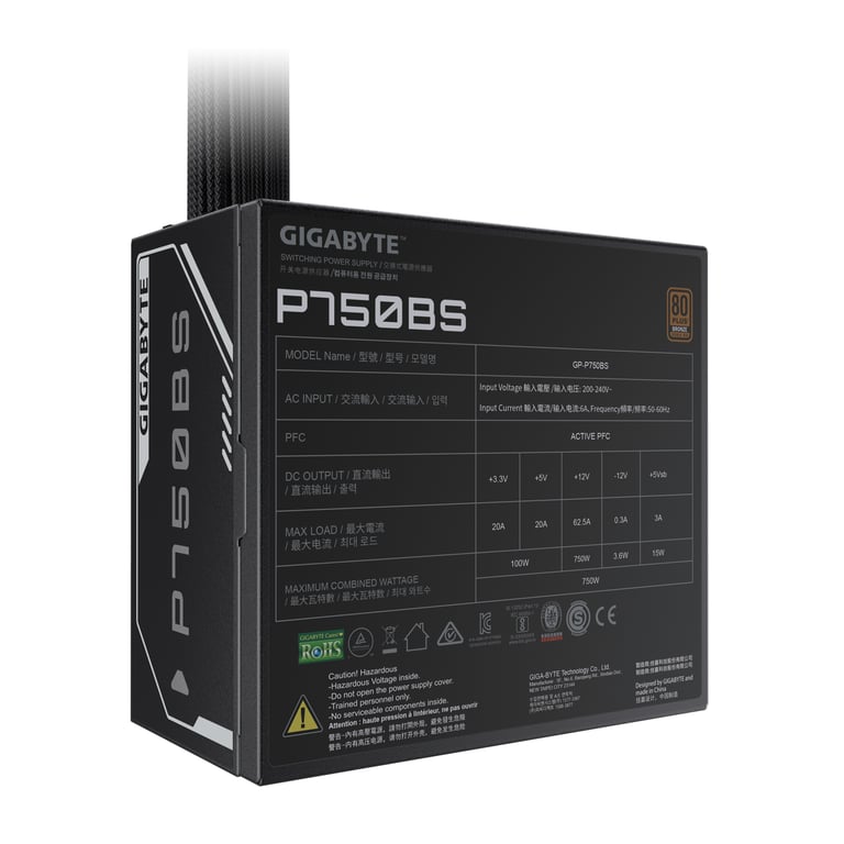 GIGABYTE P750BS moduł zasilaczy 750 W 20+4 pin ATX ATX Czarny