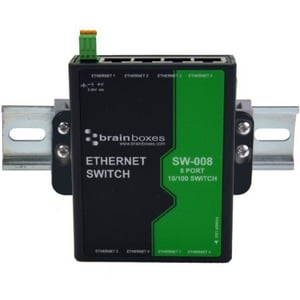Brainboxes SW-008 przełącznik sieciowy Nie zarządzany Fast Ethernet (10/100) Czarny, Zielony