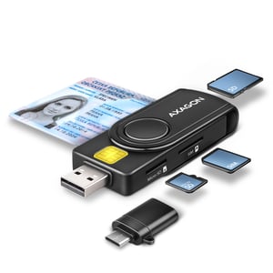 Axagon CRE-SMP2A USB Smart Card & SD/microSD/SIM PocketReader Smart Card Reader Internal USB Type-A/USB Type-C Black