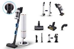 Samsung VS20A95823W 2-in-1 Upright Vacuum Cleaner, Battery-Powered, Dry, Bagless, 1400 W, Black, White