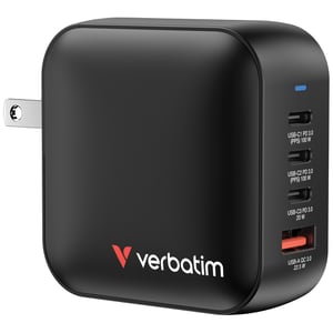 Verbatim Mini GaN-Ladegerät 100 W, universell, schwarz, Wechselstrom, Schnellladung, für den Innenbereich