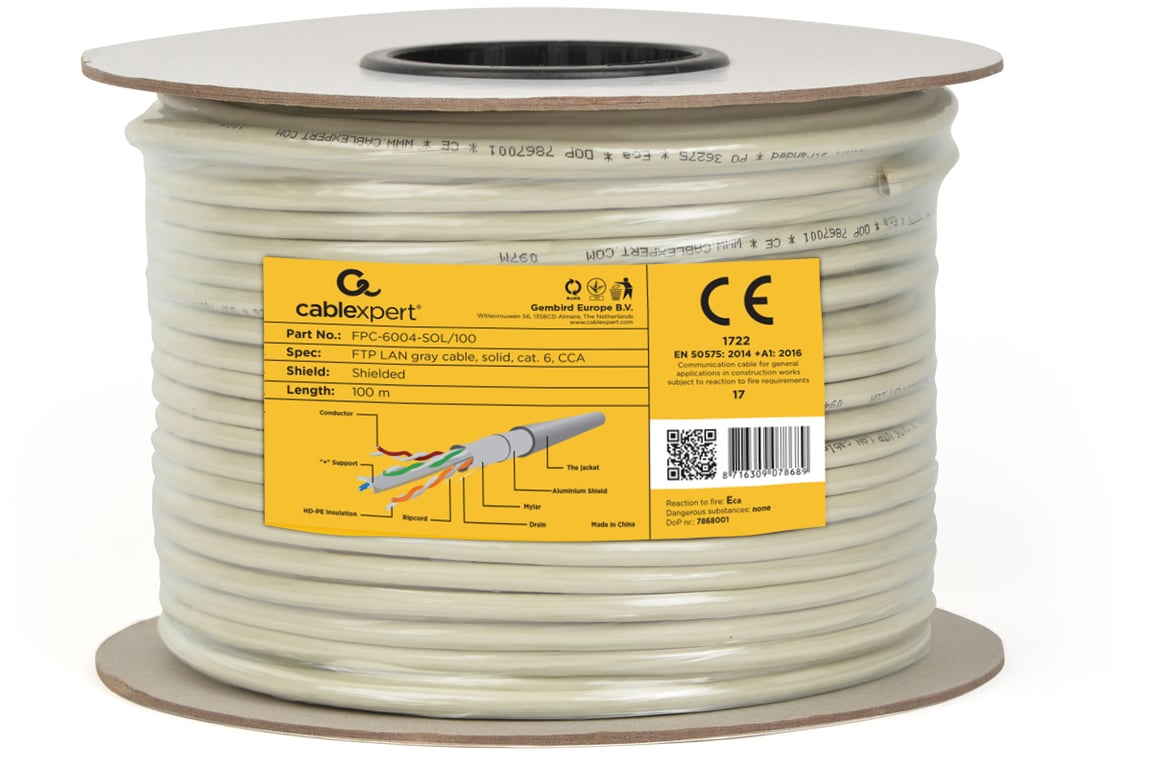 Gembird CAT6 FTP 100m kabel sieciowy Szary F/UTP (FTP)