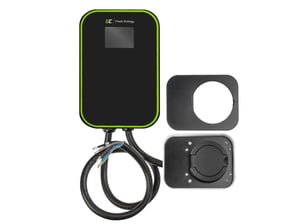 Green Cell EV15RFID Electric Vehicle Charging Station, Black Aluminum, Wall-Mounted, 3 W, Built-in LCD Display