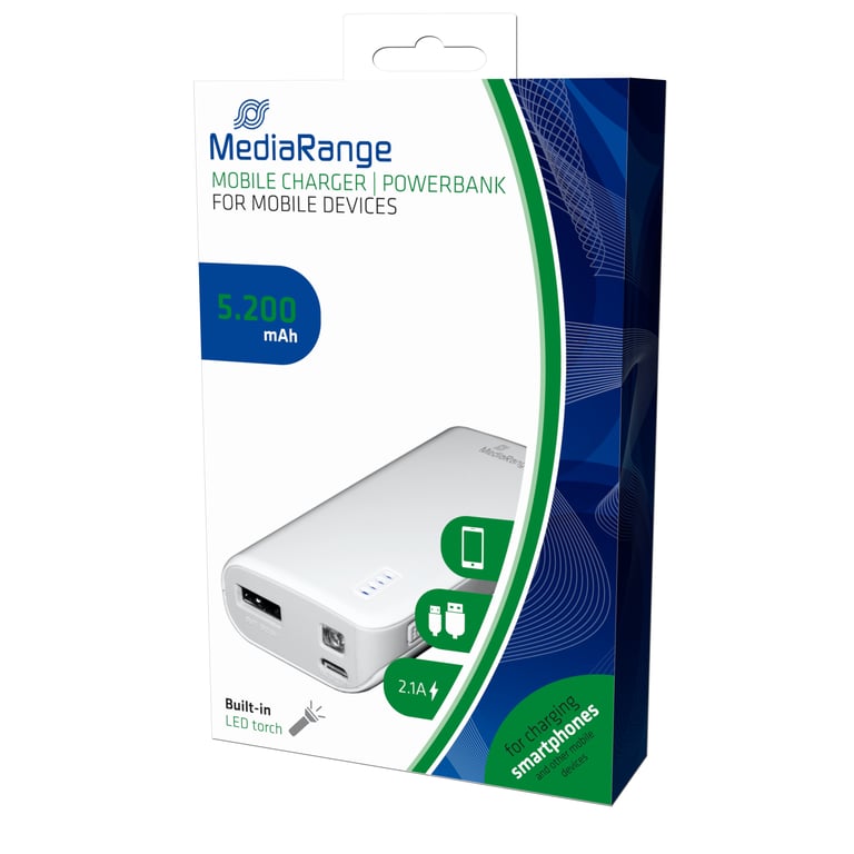 фото Зовнішній акумулятор (павербанк) MediaRange Mobile Charger Powerbank 5200 mAh with built-in torch (MR751)