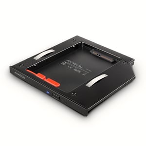 Axagon RSS-CD09 2,5-Zoll-SSD/HDD-Caddy für DVD-Schacht, 9,5 mm, LED, ALU-Adapter, intern, SATA