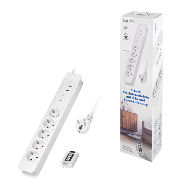 LogiLink LPS402 rozgałęziacz 1,5 m 5 x gniazdo sieciowe Wewnętrzna Biały