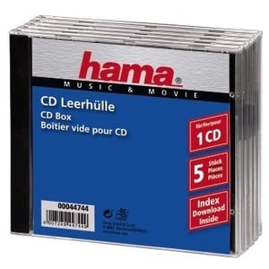Hama CD-jewelcase standard, 5-pack med C-beläggning, 1 skiva, svart, genomskinlig