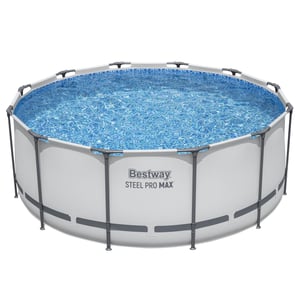 Bestway Steel Pro 56420 Above-Ground Outdoor Pool, Frame Pool, Round, 10,250 L, Gray, White