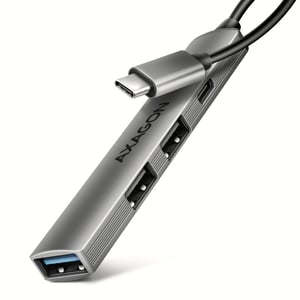 Axagon HUB USB HUE-STC, 4x USB-ALU-STRIP-Hub, 1x USB-A 5 Gbit/s, 2x USB-A & 1x USB-C 480 Mbit/s, USB-C-Kabel 12 cm, USB 3.2 Gen 1 (3.1 Gen 1) Typ C, 5 Mbit/s, grau