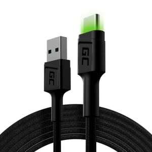 Green Cell Kabel GC Ray USB - USB-C 200cm, zielony LED, szybkie ładowanie Ultra Charge, QC 3.0
