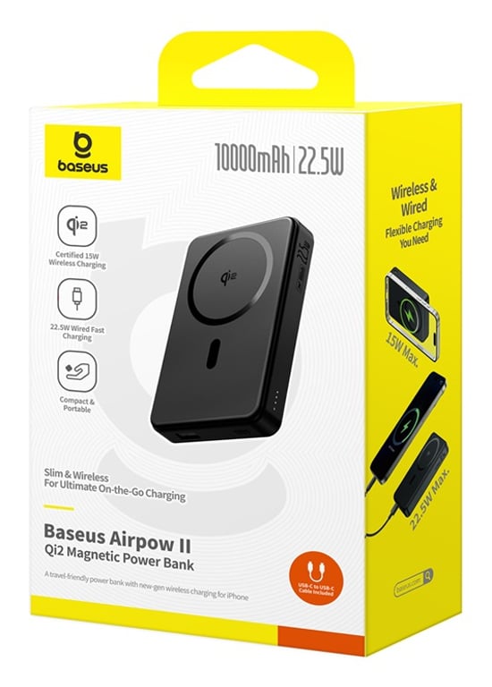 фото Зовнішній акумулятор (павербанк) Baseus Airpow || Qi2 Magnetic Power Bank 10000mAh 22.5W Black (P10080000123-00)