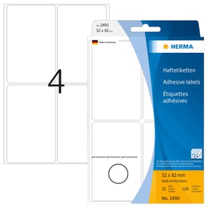 HERMA 2490 Self-Adhesive Labels, Rounded Rectangle, White, 128 pcs.