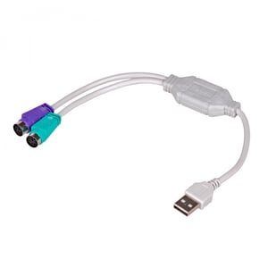 Akyga AK-AD-15 PS/2-kabel 0,25 m 2x 6-pins Mini-DIN till USB A, vit