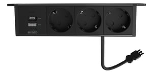 Deltaco GT-1103 AC Outlet + USB-A + USB-C, Black
