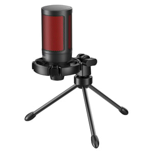 Savio kabelgebundenes Gaming-Mikrofon mit hintergrundbeleuchtetem Stativ, USB, SONAR PRO, Schwarz, Rot – Mikrofon für Spielkonsolen