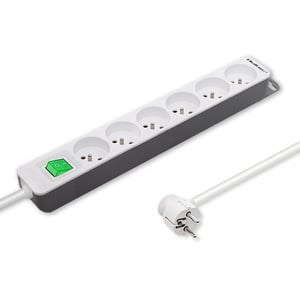 Qoltec 50292 1.8 m Power Strip, 6 Outlets, Indoor, White