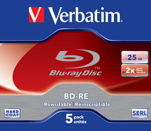Verbatim 43615 Blu-ray BD-RE 25 GB Discs, 5-pack