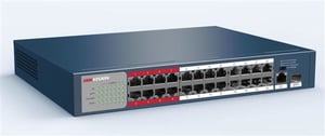 Hikvision DS-3E0326P-E/M Unmanaged L2 Fast Ethernet (10/100) Netzwerk-Switch, PoE-Unterstützung, 1U, Blau, Grau