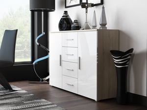 Cama byrå UNI ek sonoma/vit högblank
