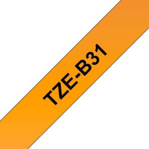 Brother TZE-B31 etikettband, svart på fluorescerande orange