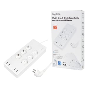 LogiLink SH0105 Smart Power Strip, 6 Type F Outlets, 1.8 m, 4 2400 W, White