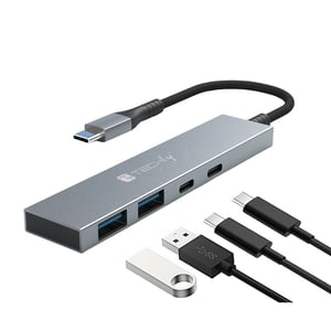 Techly IUSB32C-HUB4AC USB 3.2 Gen 1 (3.1 Gen 1) Type-C-hubbar och koncentratorer 5000 Mbit/s Silver
