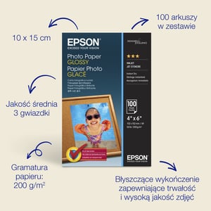 Epson Fotograficzny papier błyszczący Glossy Photo Paper firmy (100 × 150 mm), 200 g/m2, 100 arkuszy