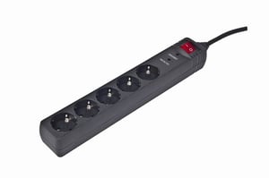 Gembird SPG5-C-10 överspänningsskydd Svart 5 x nätuttag 250 V 3 m