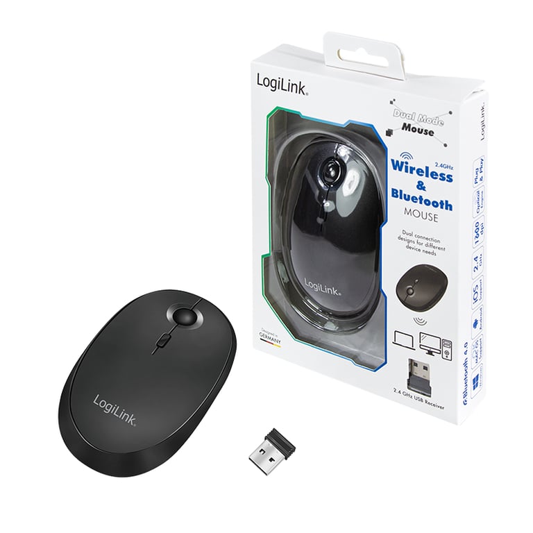 LogiLink ID0204 myszka Biuro Oburęczny RF Wireless + Bluetooth 1600 DPI