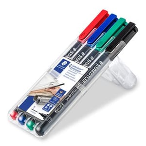 Staedtler Lumocolor 313 WP4 Permanent Marker: Black, Blue, Green, Red (4-pack)
