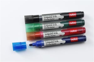 Nobo Liquid Ink Drymarkers-markeringspennor, 6 st. Pilspets, svart, blå, grön, orange, lila, röd