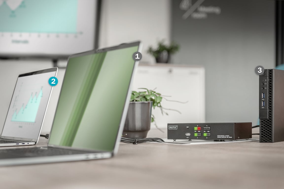 Digitus Przełącznik KVM, 4-portowy, pojedynczy wyświetlacz, 4K, HDMI®